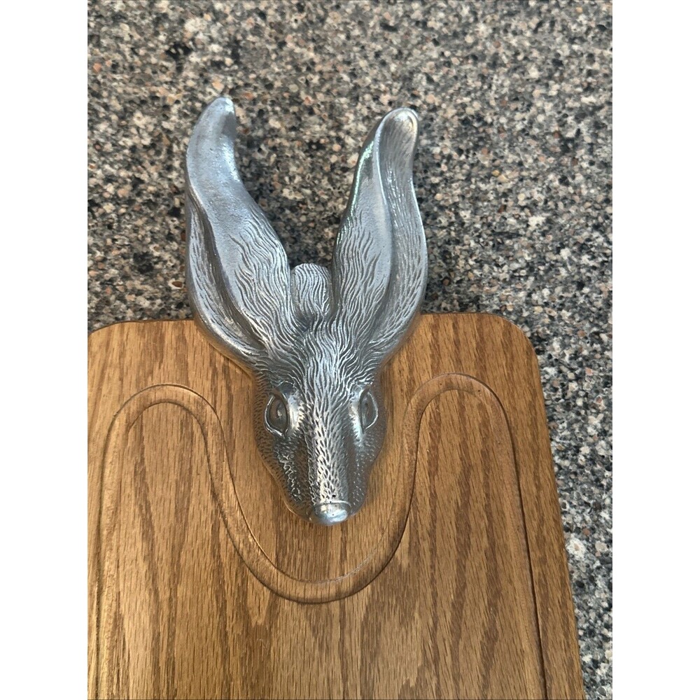 Wooden Cheese Board With Aluminum Rabbit 8 Inches By 15.5 Inches - Picture 2 of 7